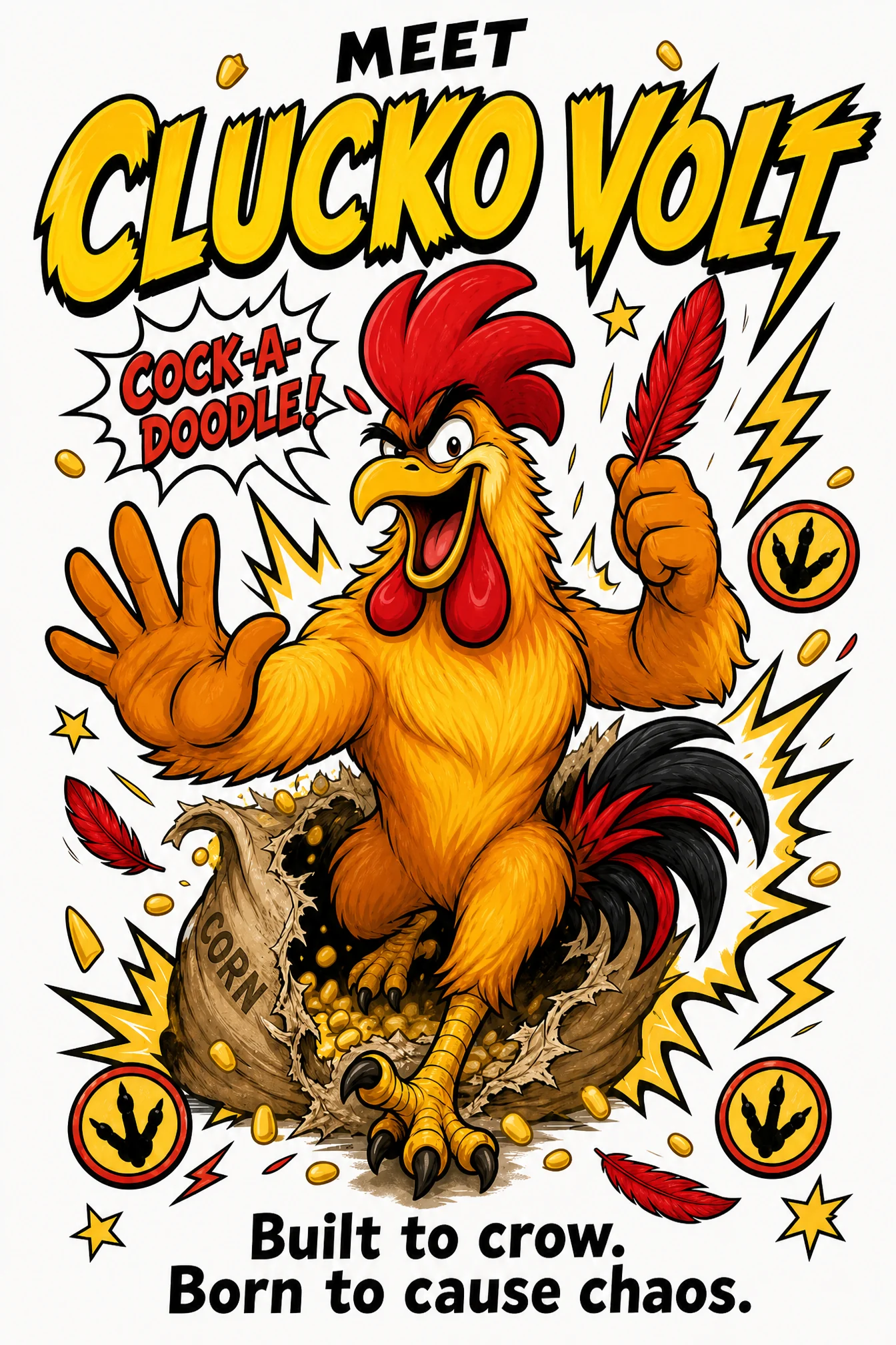 Meet Clucko Volt rooster character detail art