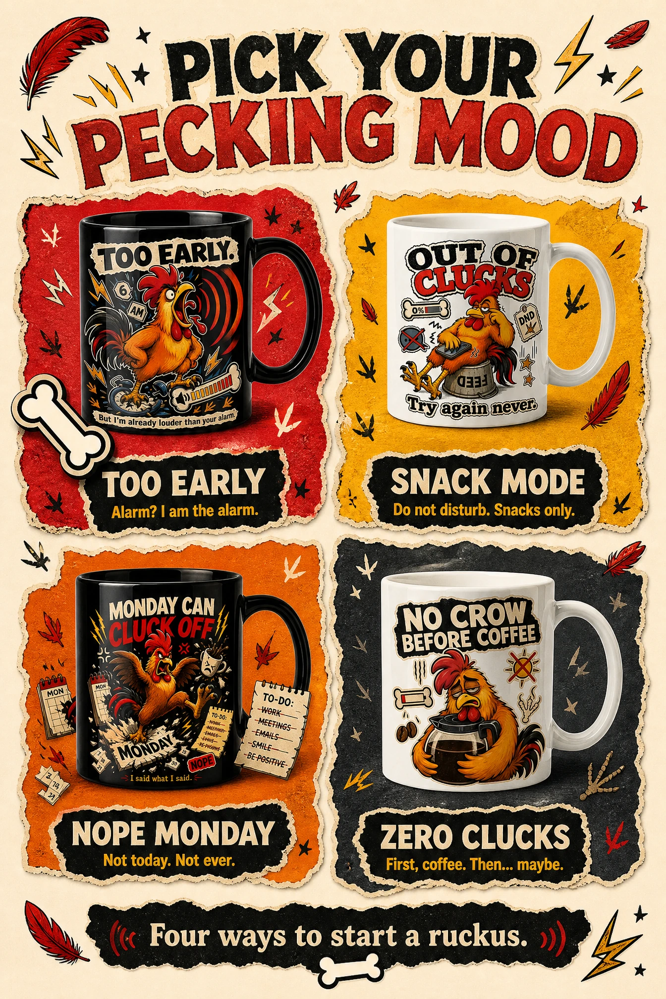 Pick your Clucko Volt pecking mood detail art