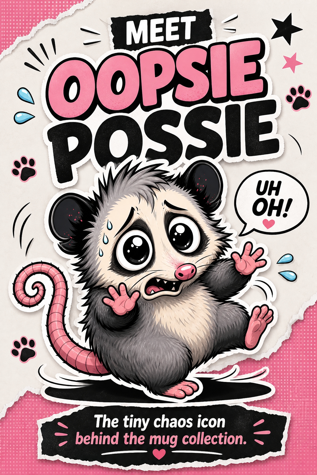 Oopsie Possie black and white mug detail art