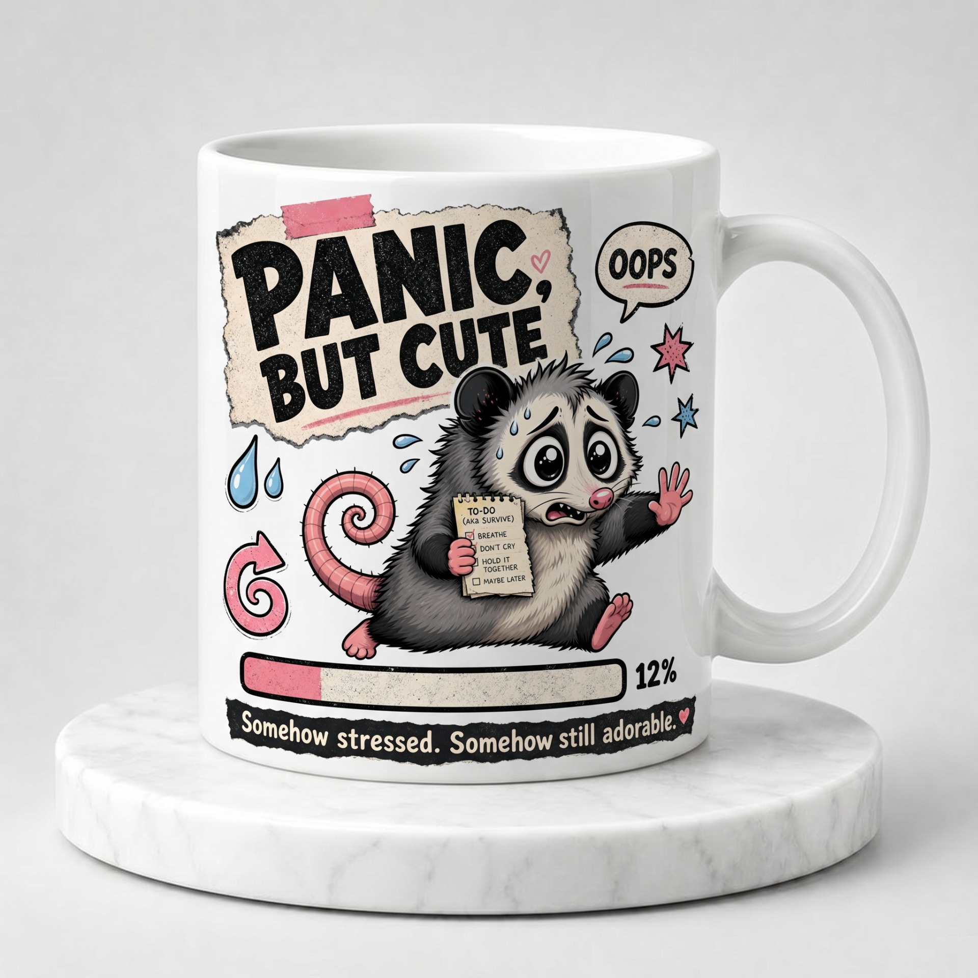 Panic, But Make It Cute Oopsie Possie Meme Mug