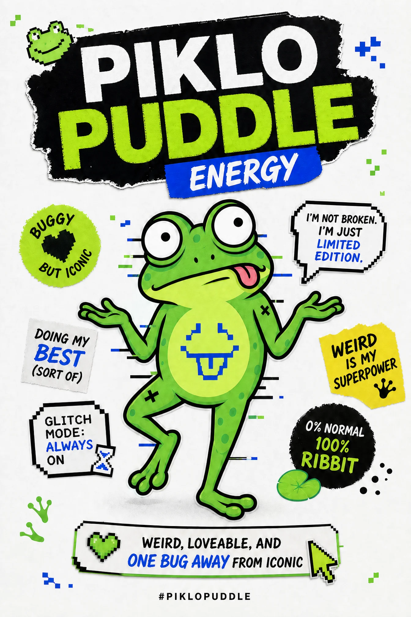 Meet Piklo Puddle pixel frog character detail art