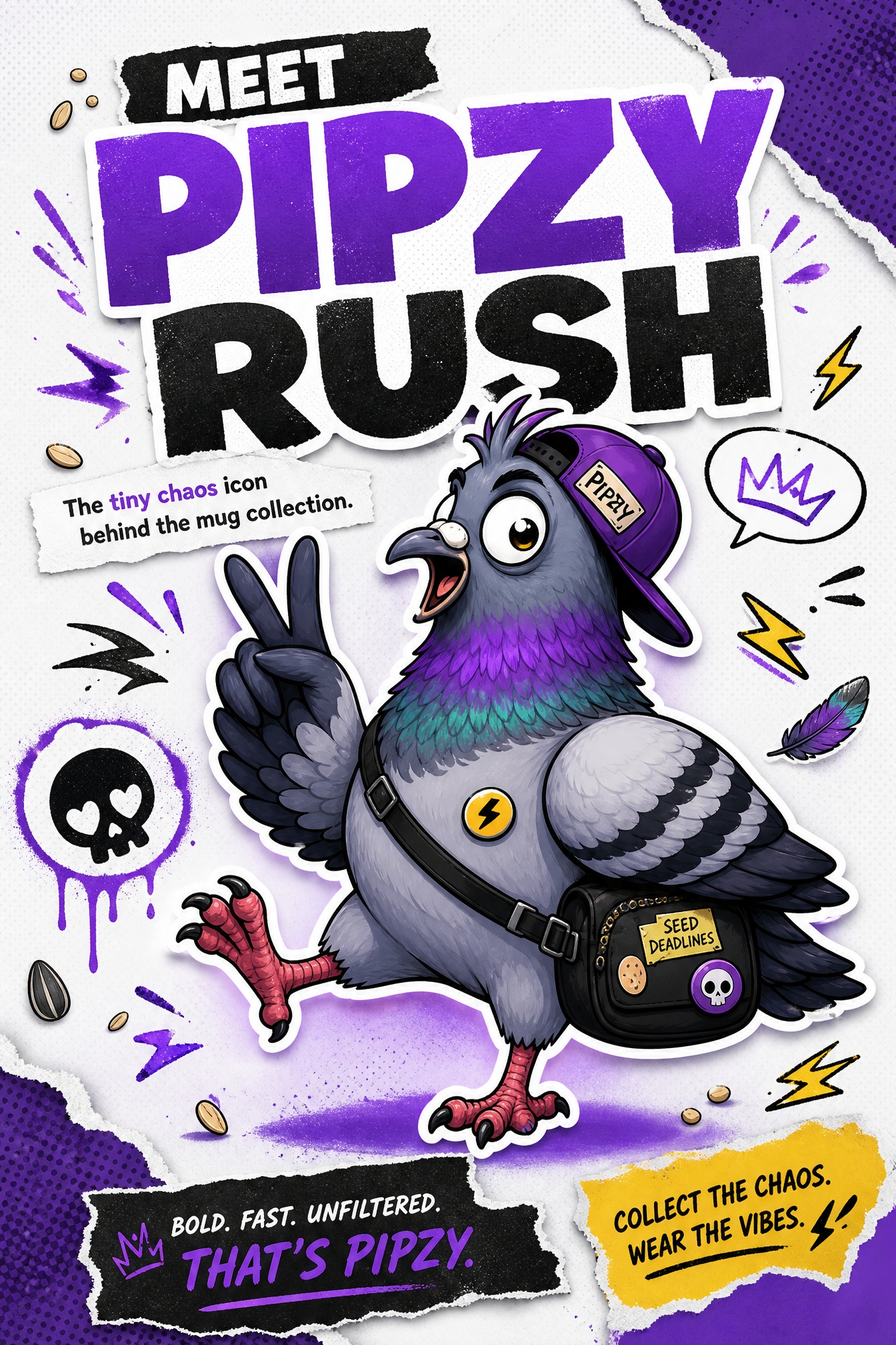 Meet Pipzy Rush pigeon character detail art